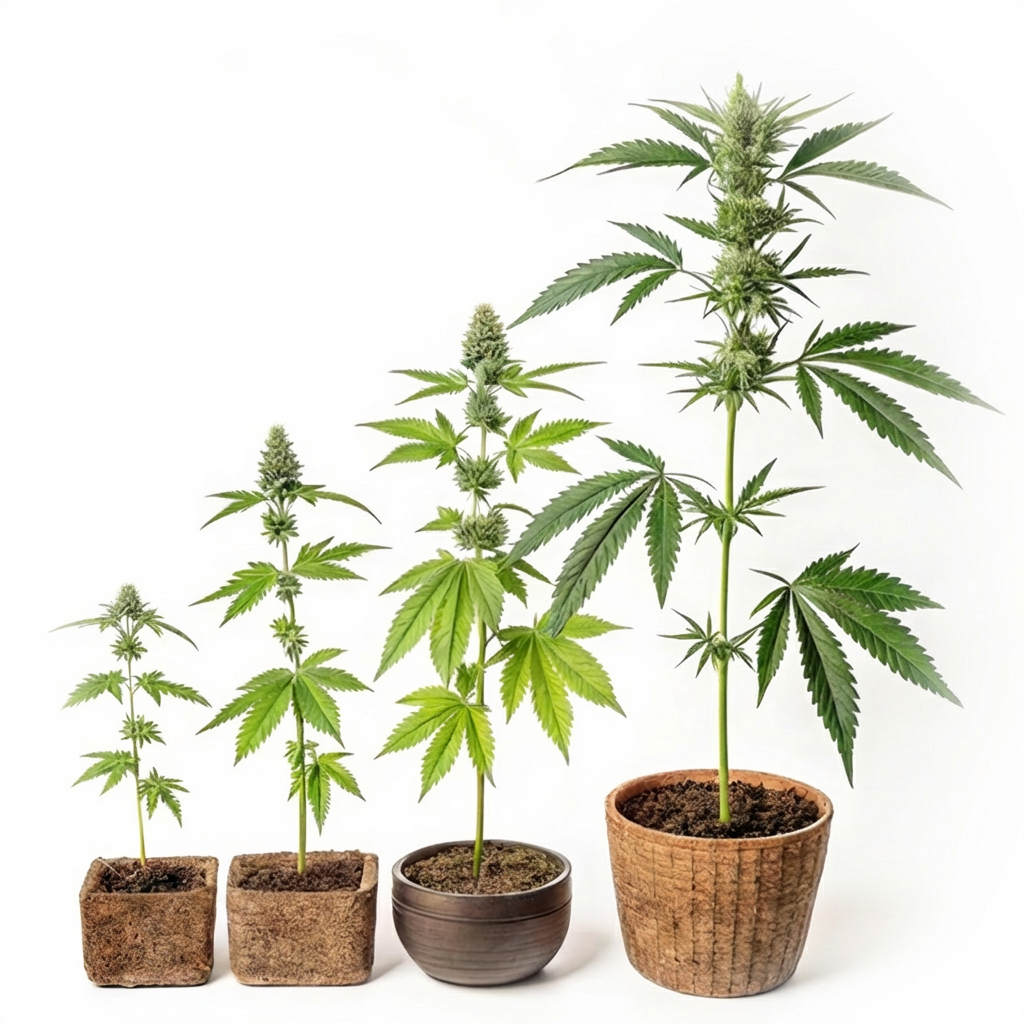 Cannabispflanzen in verschiedenen Wachstumsstadien